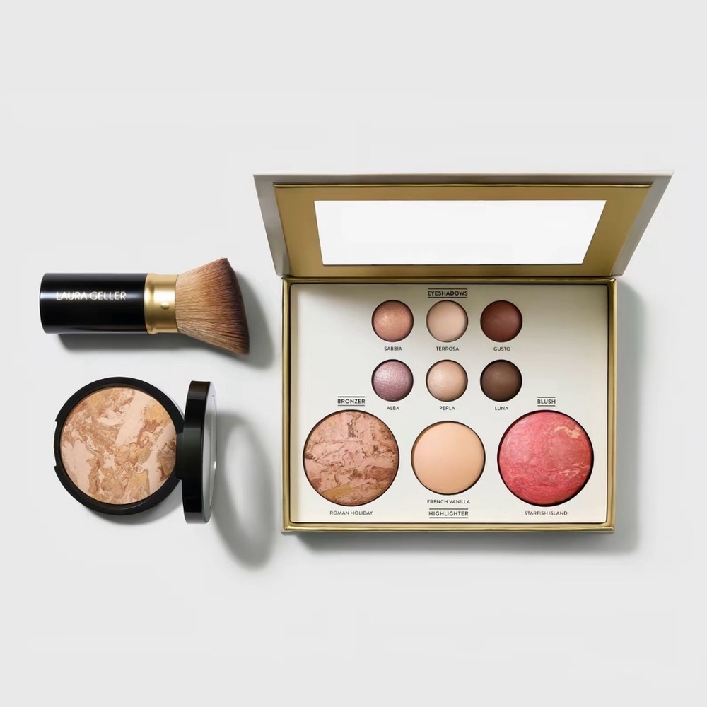 Laura Geller  Baked starter Kit Tuscan Dreams Makeup Pallet Foundation Brush